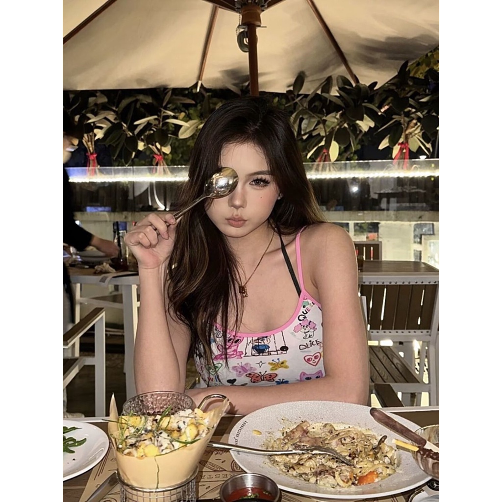 Jiashucheng Áo Hai Dây Dáng Ngắn Phong Cách Mới Thời Trang Cho Nữ