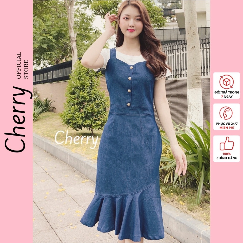 Váy bò đuôi cá, có áo thun trắng mặc trong - đầm bò áo thun V027 - Hàng mới về