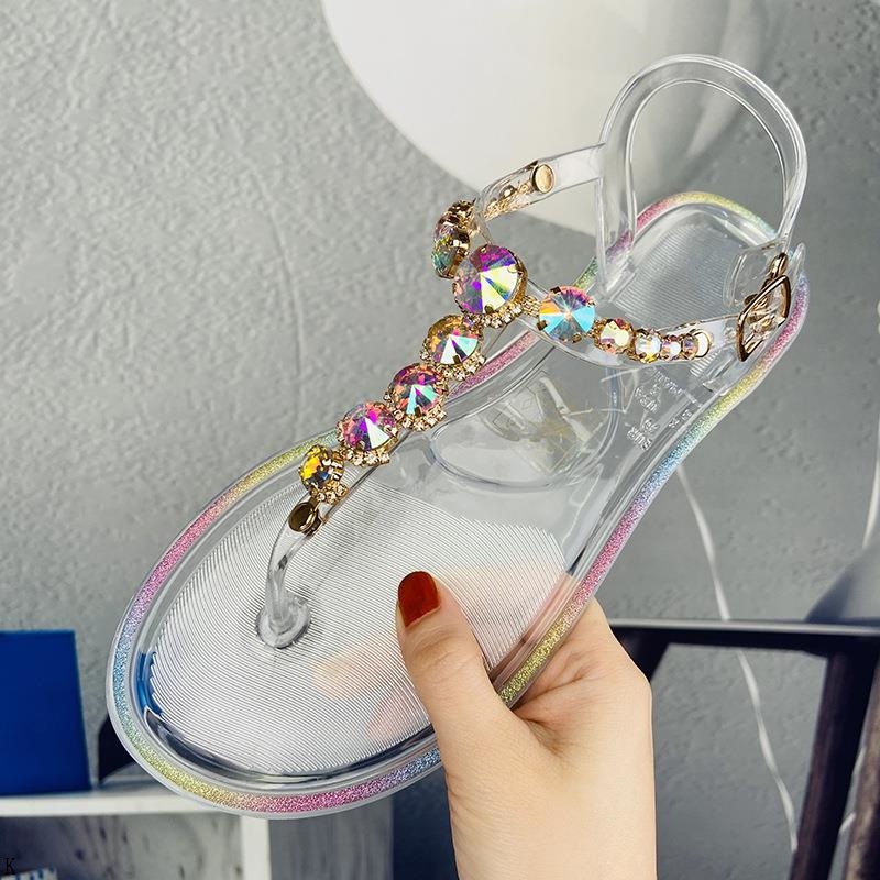 Giày Xăng Đan Jelly Trong Suốt Đế Bằng Thiết Kế Đục Lỗ Thời Trang Mùa Hè 2023 Cho Nữ