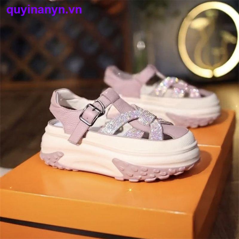 Hàng Mới Về Mới Xăng đan Da Đế Dày Đính Đá Thời Trang Mùa Hè Cho Nữ