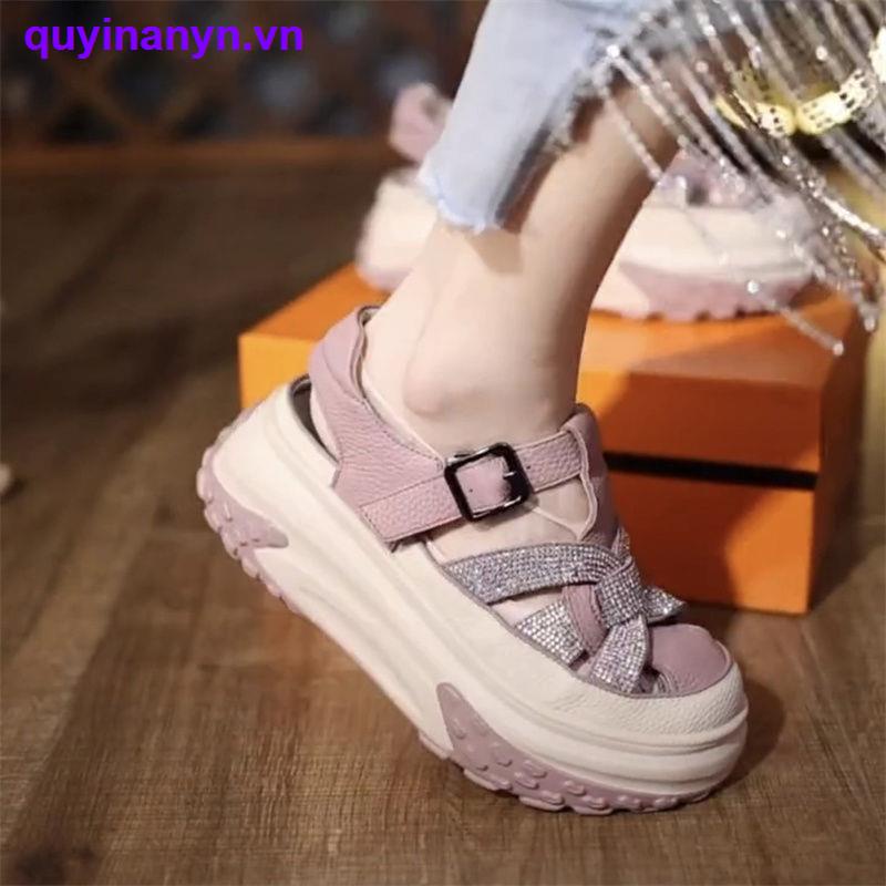 Hàng Mới Về Mới Xăng đan Da Đế Dày Đính Đá Thời Trang Mùa Hè Cho Nữ