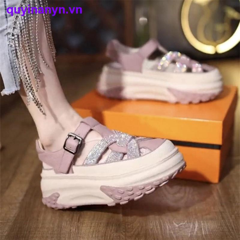 Hàng Mới Về Mới Xăng đan Da Đế Dày Đính Đá Thời Trang Mùa Hè Cho Nữ