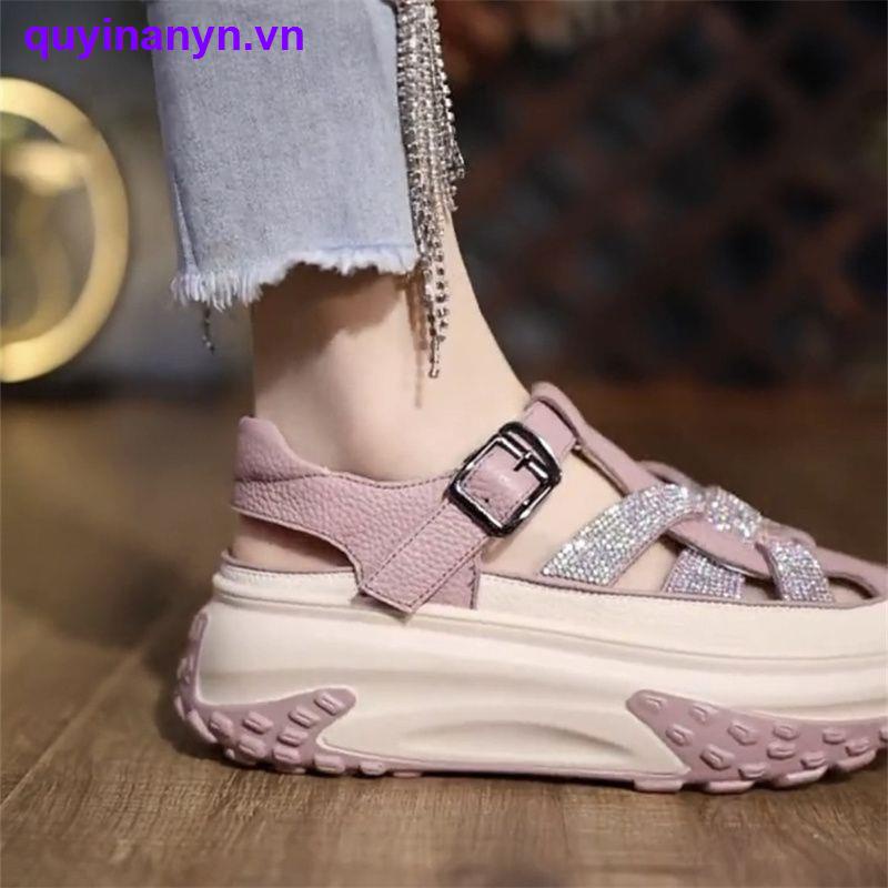 Hàng Mới Về Mới Xăng đan Da Đế Dày Đính Đá Thời Trang Mùa Hè Cho Nữ