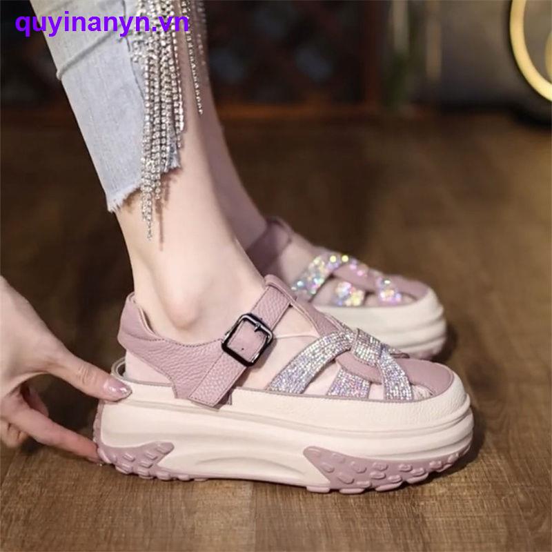 Hàng Mới Về Mới Xăng đan Da Đế Dày Đính Đá Thời Trang Mùa Hè Cho Nữ