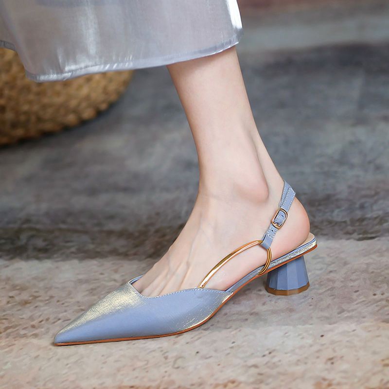 Giày Sandal Gót Thấp Mũi Nhọn Bằng Satin Thời Trang Xuân Hè 2022 Phong Cách Mới