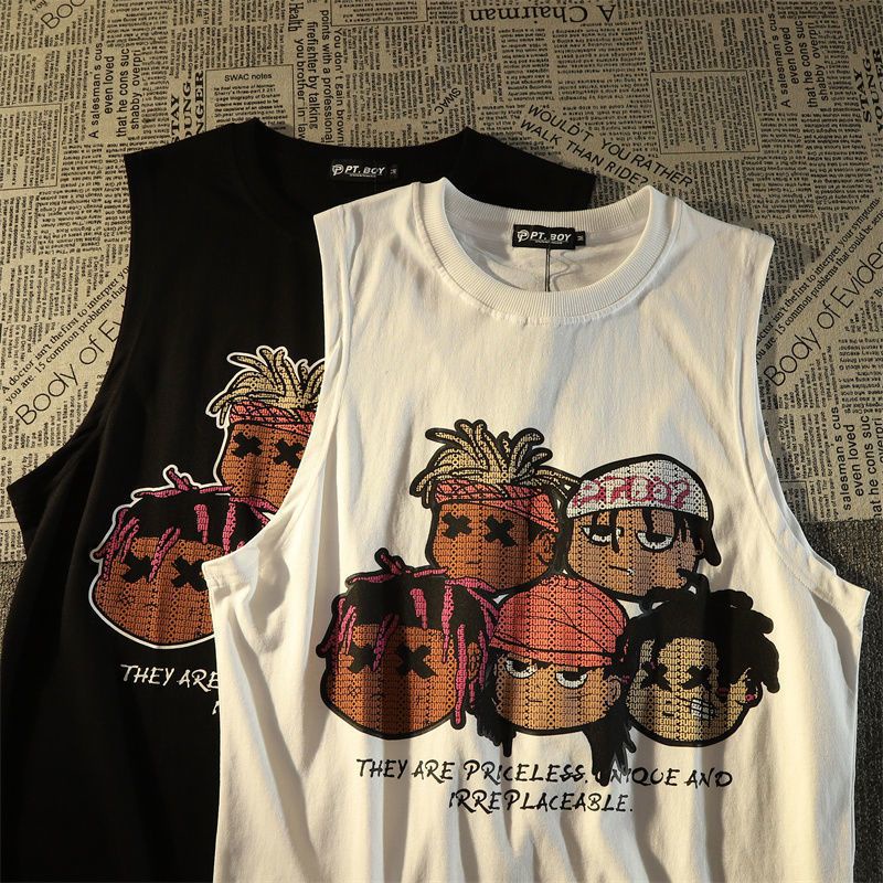 Áo Thun Thể Thao Sát Nách Dáng Rộng In Hoạt Hình Kiểu hip-hop Retro Thời Trang Mùa Hè Cho Nam