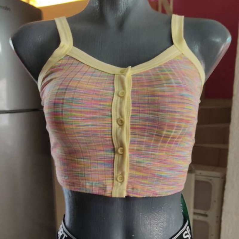 Áo croptop 2 dây dệt kim ôm hoạ tiết kẻ sọc nhiều màu sắc phong cách thời trang nữ trendy