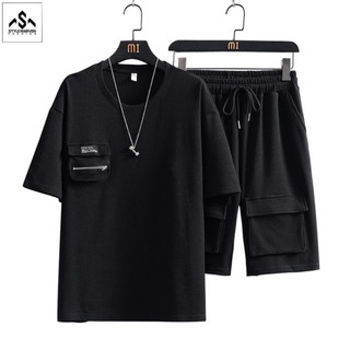 Bộ quần áo thun nam thể thao phối túi hộp style marven - set nam 001c