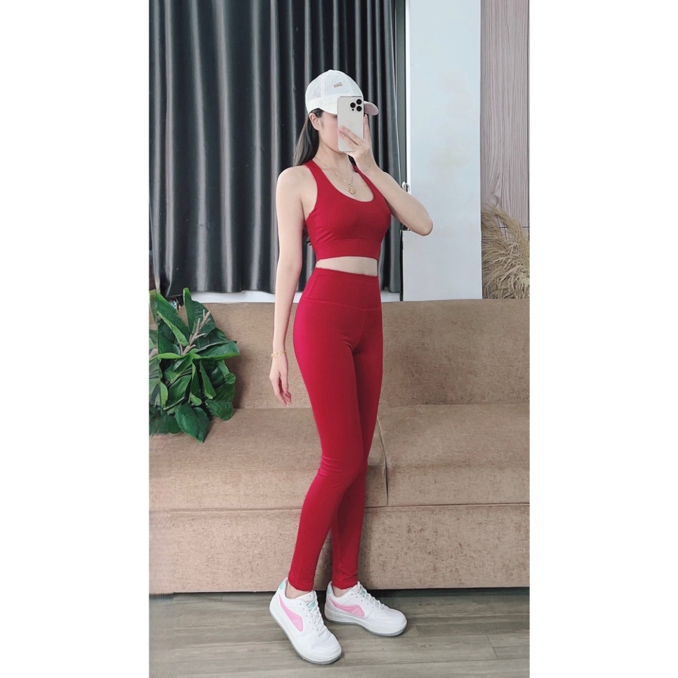 Bộ tập yoga gym nữ quần dài, áo bra dây lưng đan chéo có sẵn mút ngực siêu xinh, co giãn 4 chiều thấm hút mồ hôi S016