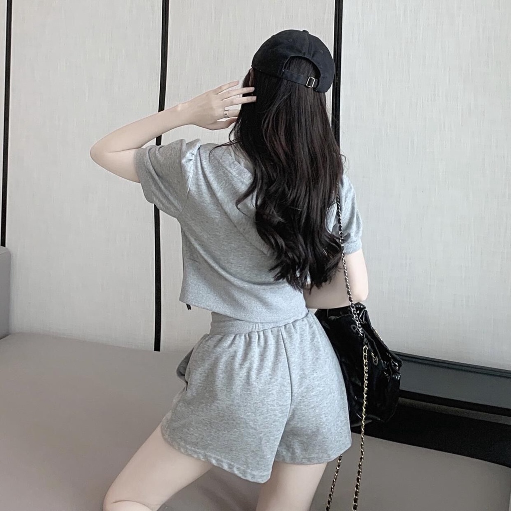 Bộ Đồ Thể Thao Hai Mảnh Áo Cardigan Ngắn Có Mũ Trùm Và Quần Ngắn Thời Trang Mùa Hè Cho Nữ