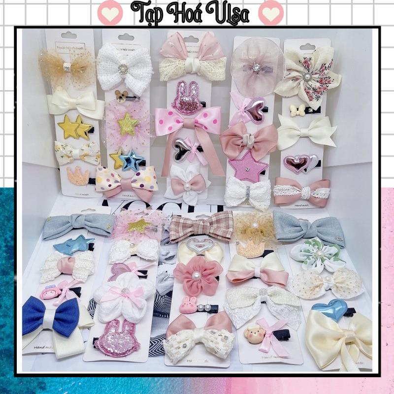 Set kẹp tóc 5 món hàng thiết kế phong cách hàn quốc đáng yêu không đung hàng cho bé gái, kẹp nơ công chúa elsa