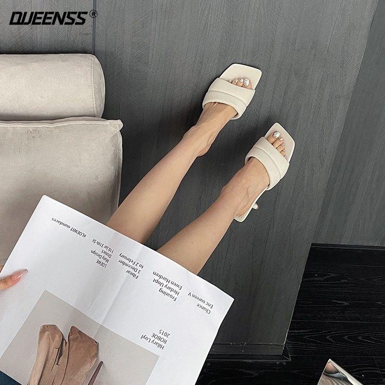 Dép Cao Gót Mũi Vuông Hở Ngón Màu Bạc Thời Trang Mùa Hè Pháp Cho Nữ