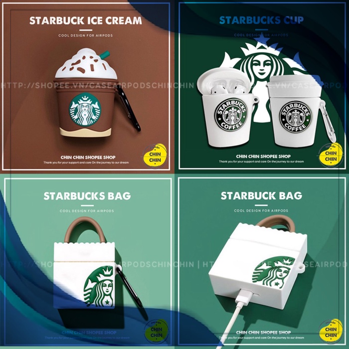 LINH KIỆN LAPTOP 🔘 Case Vỏ Bọc Airpods STARBUCK. Cho Hộp Sạc Tai Nghe Bluetooth AirPods 1 2 Bằng Silicon Dẻo Siêu Xinh