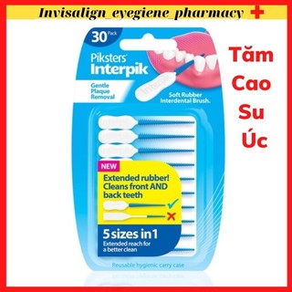 Chính Hãng Piksters -Tăm vệ sinh bằng cao su có thể tái sử dụng InterPik 30 Cái Tăm mềm mại, giúp làm sạch các kẽ răng