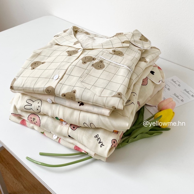 Bộ Đồ Ngủ Đũi Lạnh pijama áo cộc-quần cộc hoạ tiết dễ thương Yellow Me