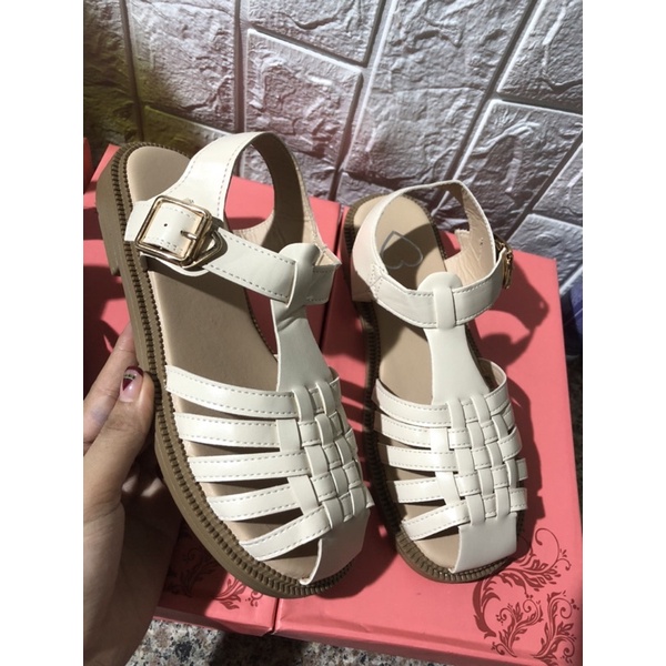 Ảnh thật Mã SR07 giày sandal nữ rọ đan dây nhỏ da lỳ mềm đế cao 2p siêu xinh