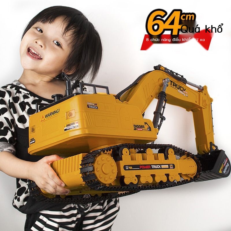Đồ chơi máy xúc điều khiển từ xa sạc di chuyển mô hình hợp kim cho trẻ em