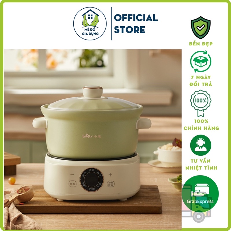 Nồi nấu chậm đế rời điện tử có hẹn giờ thông minh BEAR DSG-D30S1 màu xanh bảo hành 12 tháng