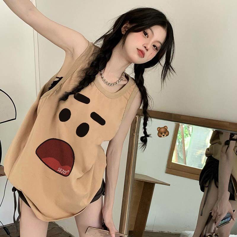 Jiashucheng Áo Thun Kaki Không Tay Thời Trang Mùa Hè Pháp Ngọt Ngào Dành Cho Nữ