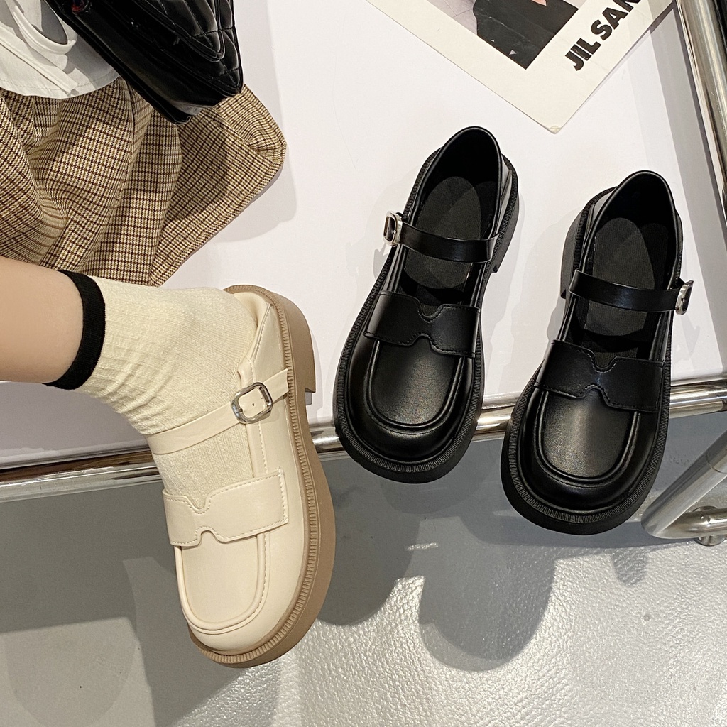 Giày búp bê đế bằng mũi vuông dây quai cài ngang phong cách Mary Jane nữ tính