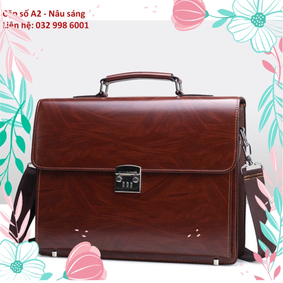 Cặp da khóa số A2 chân sắt đựng laptop Cặp sách nam công sở Túi xách da đựng laptop Túi da văn phòng phnsp