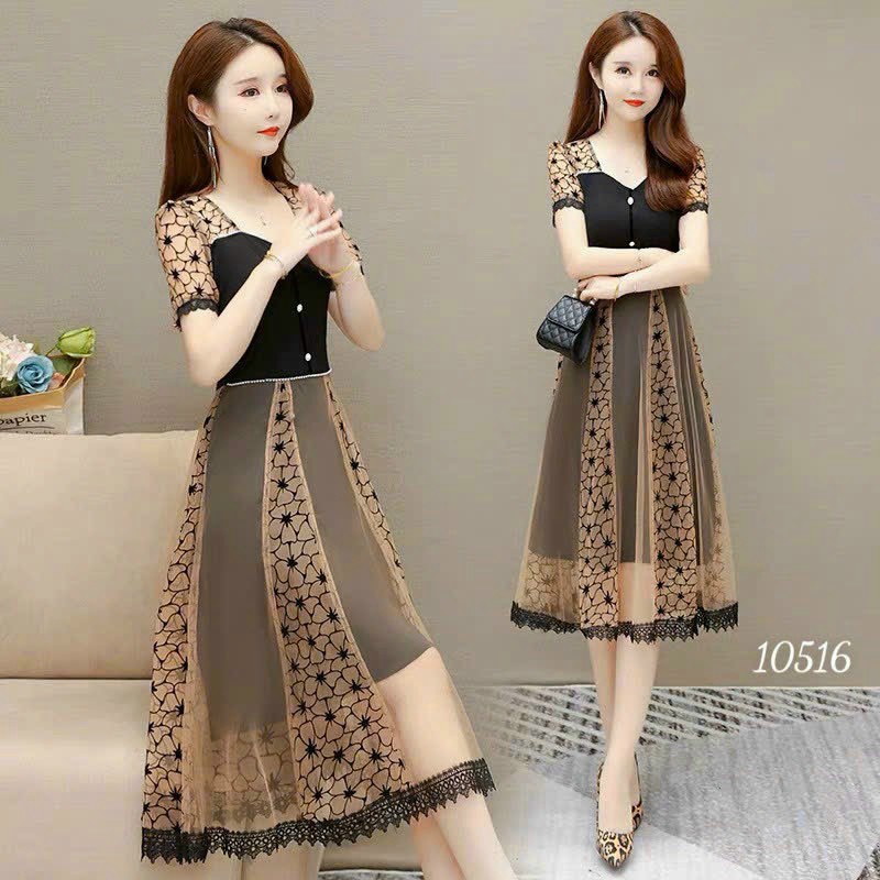 Đầm xòe umi phối lưới hoa siêu xinh - thiết kế hiện đại , sang chảnh , tiểu thư bánh bèo cho các nàng THỜI TRANG K