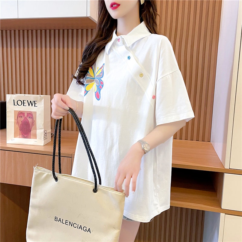 Áo Thun POLO Tay Ngắn Dáng Rộng In Họa Tiết Thời Trang Mùa Hè Phong Cách Hàn Quốc Cho Nữ