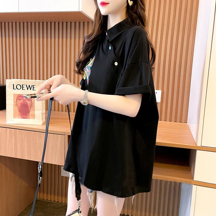 Áo Thun POLO Tay Ngắn Dáng Rộng In Họa Tiết Thời Trang Mùa Hè Phong Cách Hàn Quốc Cho Nữ