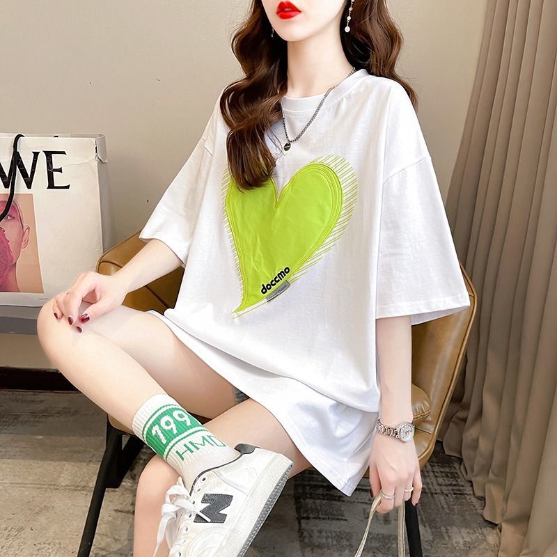 Áo Thun Nữ Tay Ngắn Thêu Hình Trái Tim Thời Trang Mới