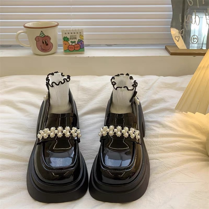 Giày nữ Lolita Pearl cao gót bên ngoài mặc phiên bản Hàn Quốc của phong cách tiên nữ