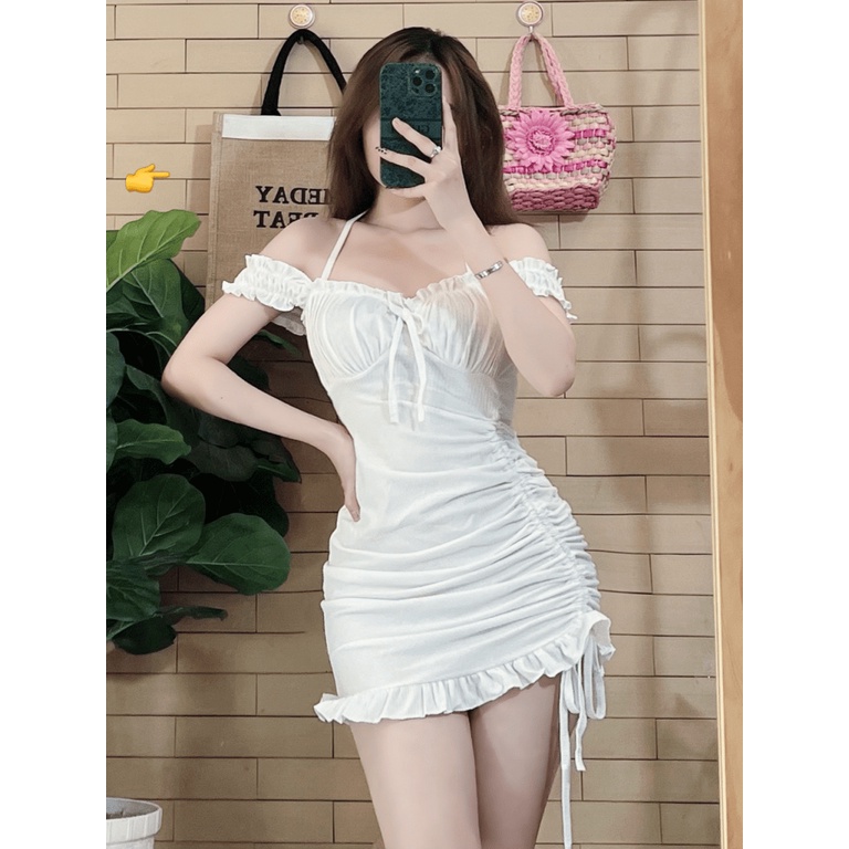 (HCM) ĐẦM BODY THUN GÂN NGẮN NHÚM RÚT 1 BÊN THỜI TRANG SÀNH ĐIỆU - TÔN DÁNG QUYẾN RŨ CHO CÁC CHỊ EM (TN) THỜI TRANG KME