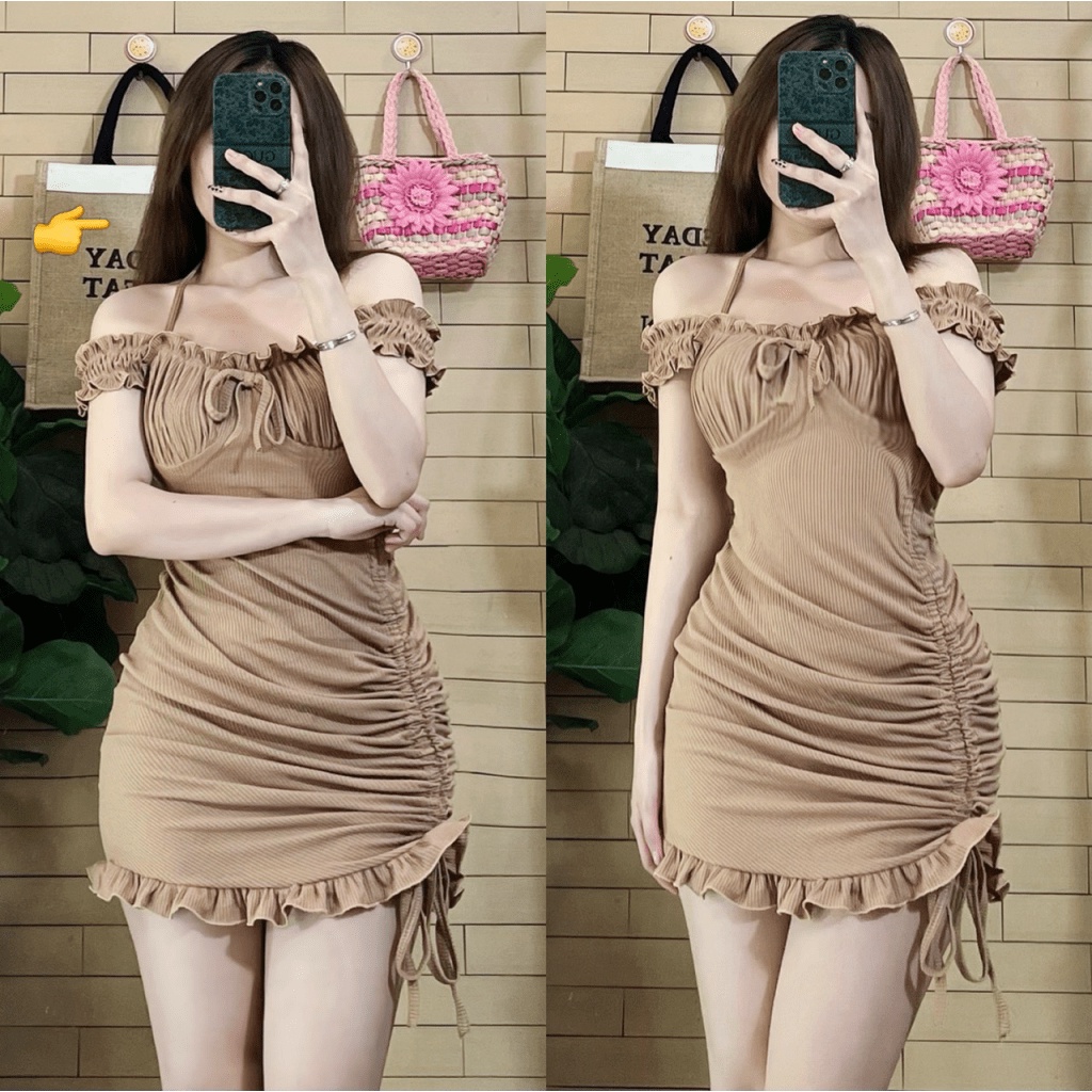 (HCM) ĐẦM BODY THUN GÂN NGẮN NHÚM RÚT 1 BÊN THỜI TRANG SÀNH ĐIỆU - TÔN DÁNG QUYẾN RŨ CHO CÁC CHỊ EM (TN) THỜI TRANG KME