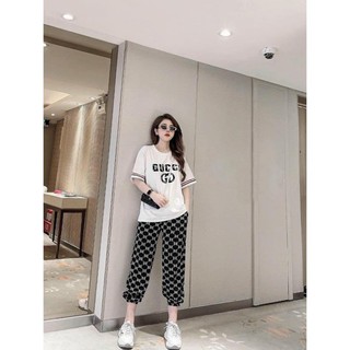 Set đồ nữ đi chơi, Đồ bộ nữ mùa hè thun bigsize ngắn tay quần dài sang chảnh, Bộ quần áo nữ thời trang COBI thêu chữ GC