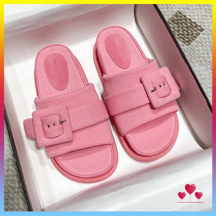 Dép Mũi Tròn Đế Dày Màu Trơn Thoải Mái Thời Trang Mùa Hè Phong Cách Hàn Quốc