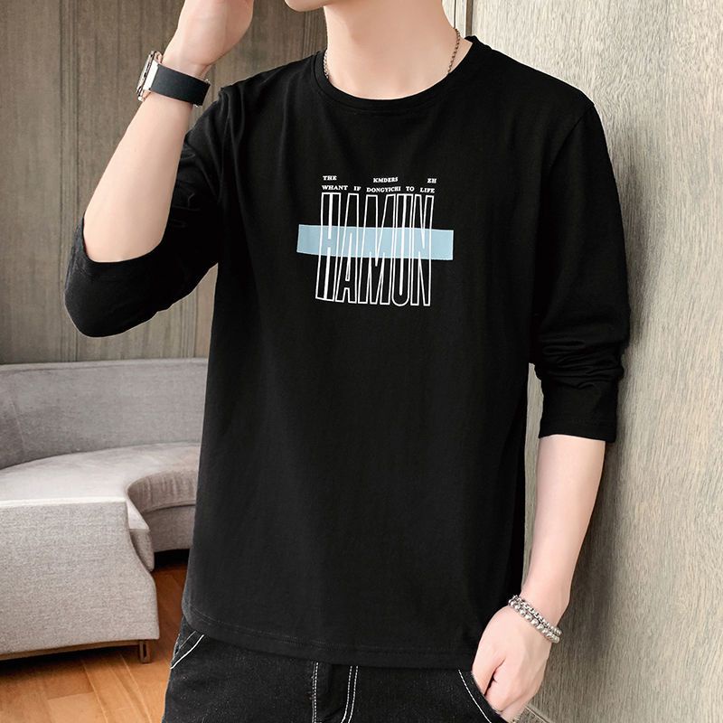 Áo Thun Cotton Tay Dài Cổ Tròn In Họa Tiết Thời Trang Mùa Thu Cho Nam