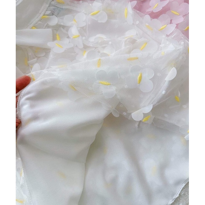 Đầm Không Tay Thêu Hình Bướm Phối Lưới Phong Cách Công Chúa Thời Trang Hè Cho Bé Gái