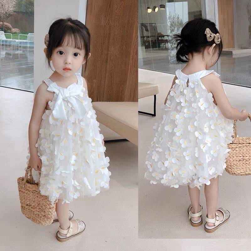 Đầm Không Tay Thêu Hình Bướm Phối Lưới Phong Cách Công Chúa Thời Trang Hè Cho Bé Gái