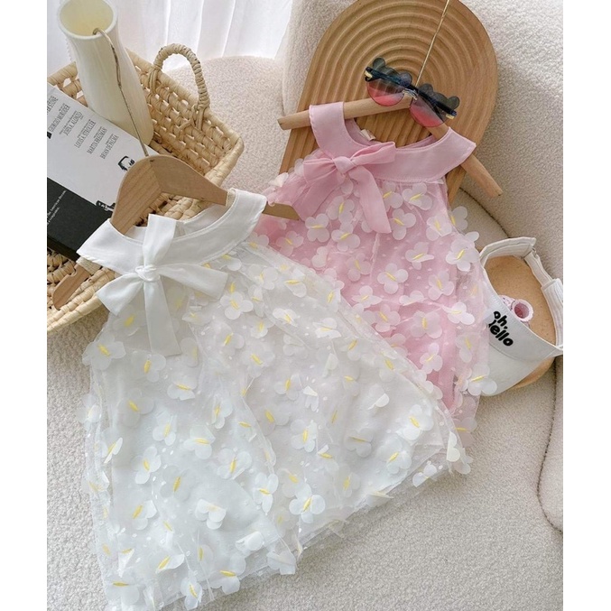 Đầm Không Tay Thêu Hình Bướm Phối Lưới Phong Cách Công Chúa Thời Trang Hè Cho Bé Gái