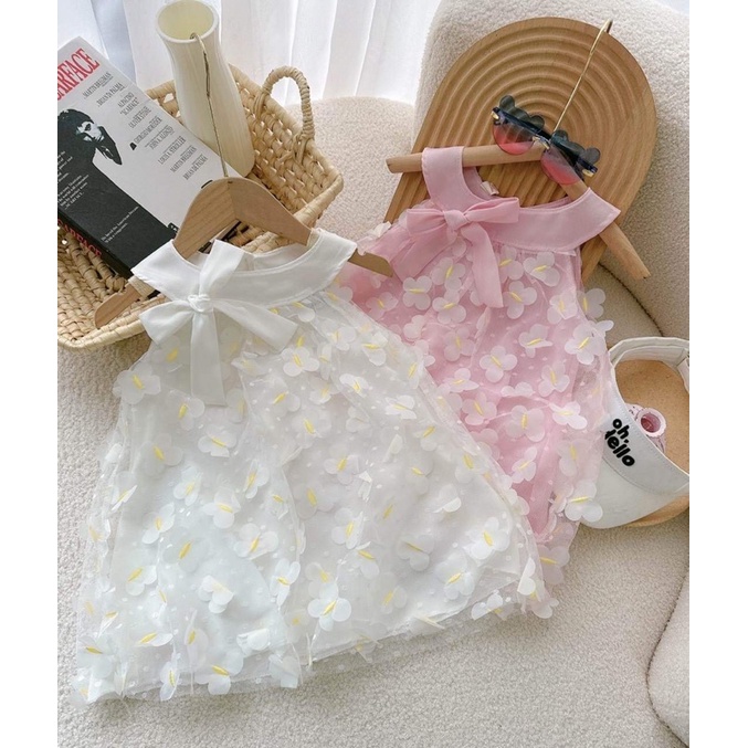 Đầm Không Tay Thêu Hình Bướm Phối Lưới Phong Cách Công Chúa Thời Trang Hè Cho Bé Gái