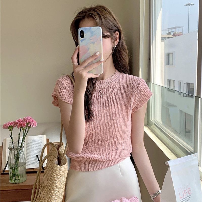 Áo len dệt kim mỏng tay ngắn mùa hè Aimee closet