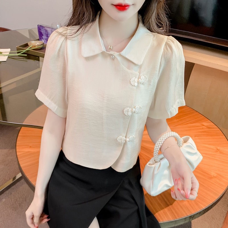 Áo Sơ Mi Chiffon Tay Ngắn Phong Cách Retro Dễ Thương Dành Cho Nữ