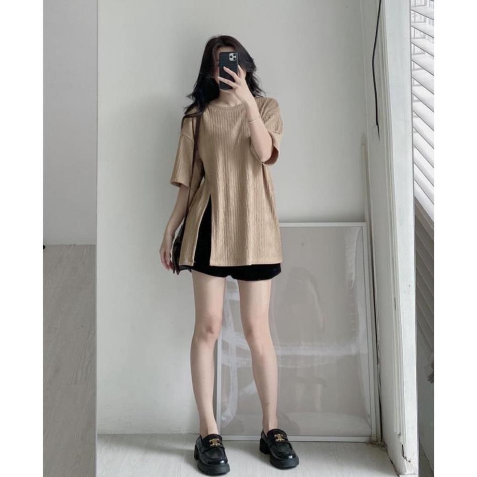 Áo nữ thun gân form rộng tay lỡ basic dễ phối đồ AO2