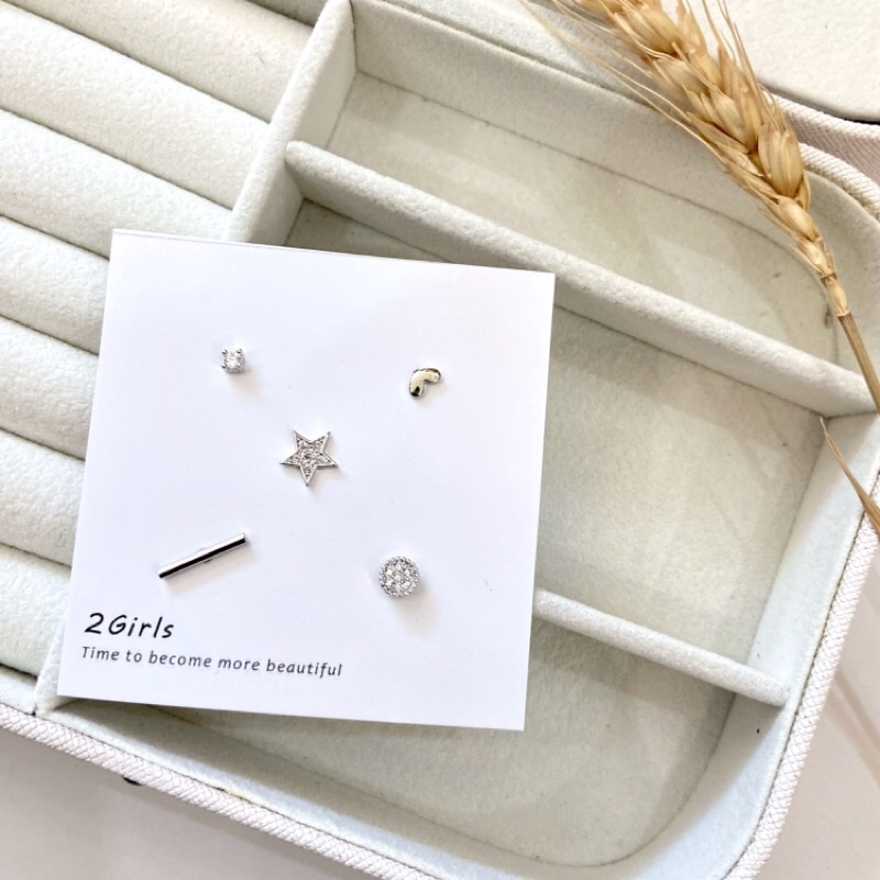 SET phối 5 CHIẾC bông tai mạ bạc lấp lánh