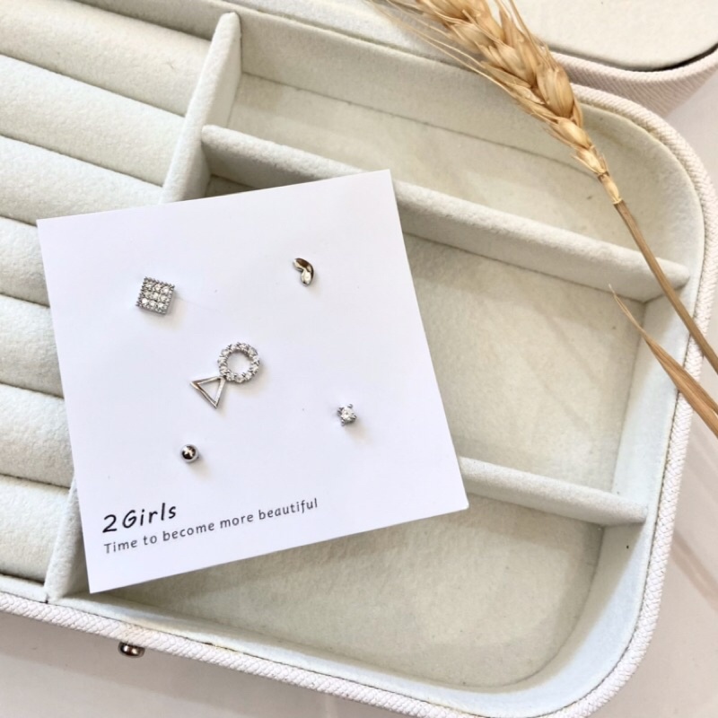 SET phối 5 CHIẾC bông tai mạ bạc lấp lánh