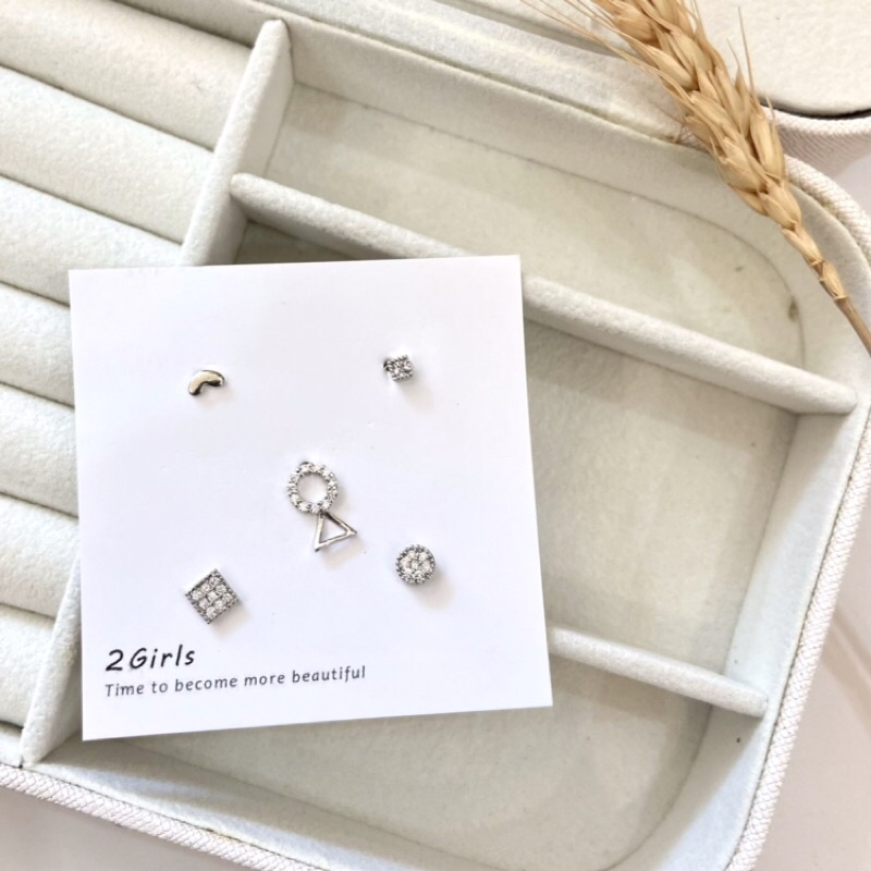 SET phối 5 CHIẾC bông tai mạ bạc lấp lánh