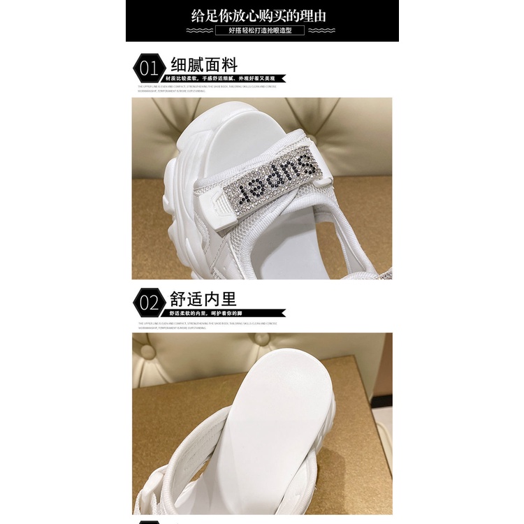 Dép Quai Ngang Đế Xuồng Dày 10cm Đính Đá Phong Cách Thể Thao Thời Trang Mùa Hè Mới Cho Nữ