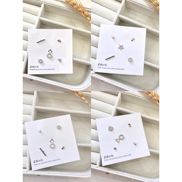 SET phối 5 CHIẾC bông tai mạ bạc lấp lánh