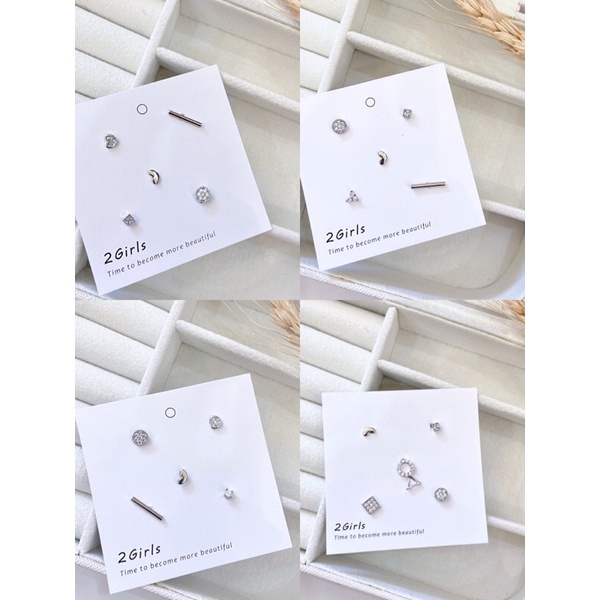 SET phối 5 CHIẾC bông tai mạ bạc lấp lánh