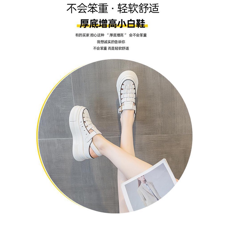 Giày Xăng Đan Da Tăng Chiều Cao 8cm Đục Lỗ Thoáng Khí Thời Trang Mùa Hè 2023 Cho Nữ