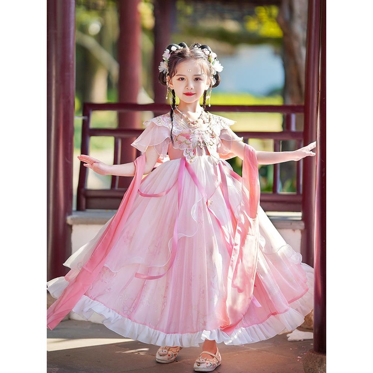 Hanfu Bé Gái Váy Mùa Hè 2023 Mới Cổ Đầm Bé Gái Mùa Hè Đường Phù Hợp Với Trẻ Em Siêu Cổ Tích Cổ Trang Phục